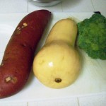 Sweet Potato, Squash, and Broccoli on the cutting board Group Photo