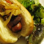 Bacon Wrapped Hot Dog, with Jalepeno and Grilled Romaine Lettuce