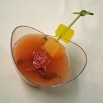 Chilled melon soup with prosciutto chip