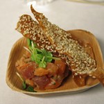 salmon and tuna tartare with sesame won ton crisp