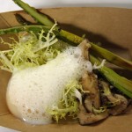 asparagus, baby frisee, mushrooms, poached egg and parmesan froth.