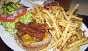 <p>Bistro Burger with Cheddar Cheese and Bacon</p>