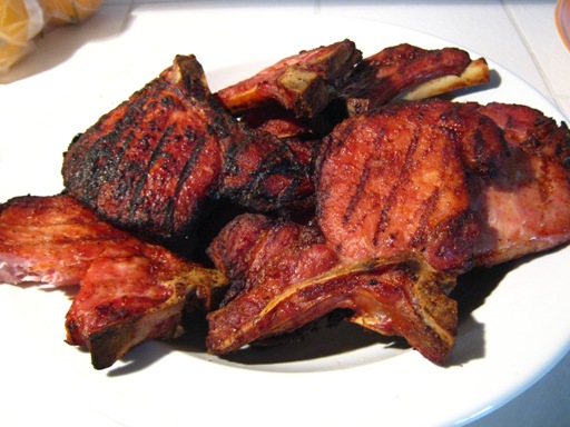 Brined pork chops grilled to perfection.