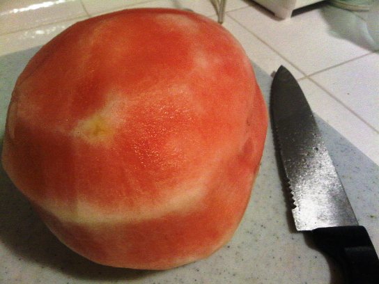 A Completely Peeled Watermelon.