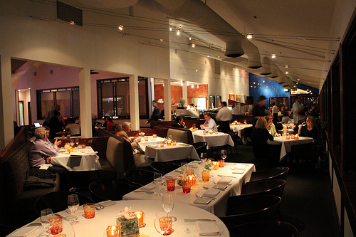 The dining room inside Cafe Del Rey.  Every Seat has a perfect view of the Marina Del Rey harbor.