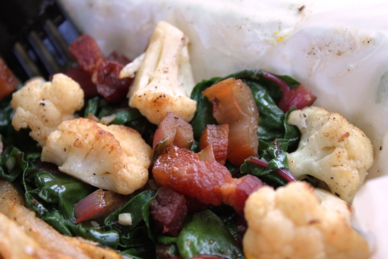 Swiss Chard with Cauliflower and Bacon