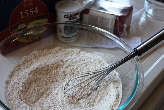 Mixing the dry ingredients.