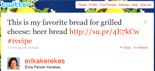 Erika's Beer Bread Tweet