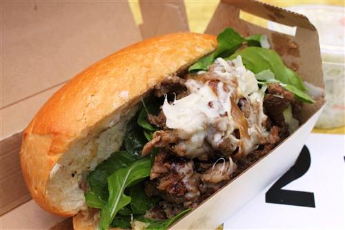 Bera's Custom Cheese Steak Truck Arugula Cheese Steak Sandwich.