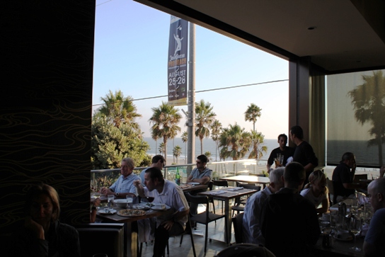 2011-08-20 The Strand House Manhattan Beach Dinner Menu Review 007 Floor to cieling windows in the second floor dining room open out to Manhattan Beach blvd.