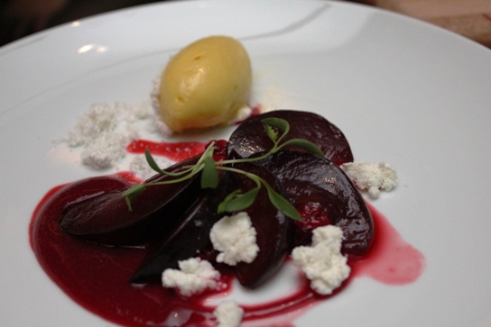 2011-08-20 The Strand House Manhattan Beach Dinner Menu Review 053 Raspberry melba and the crazy good corn sorbet.