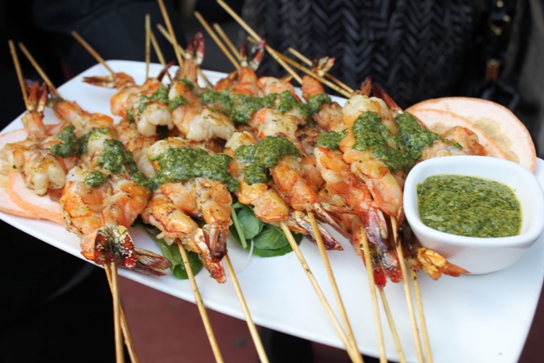 The visually appealing and equally delicious Jumbo Shrimp Scampi Skewers.