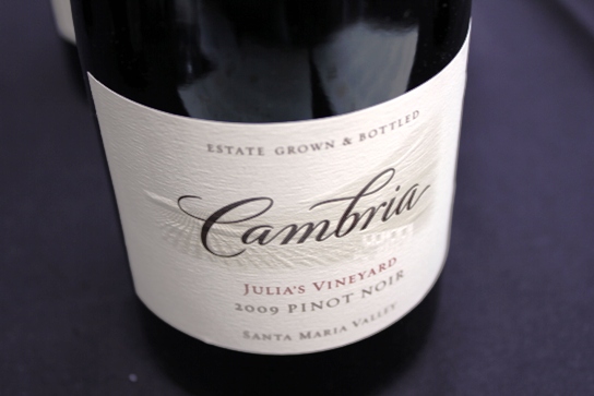 The Cambria label, a pinot from Julia's Vineyard.