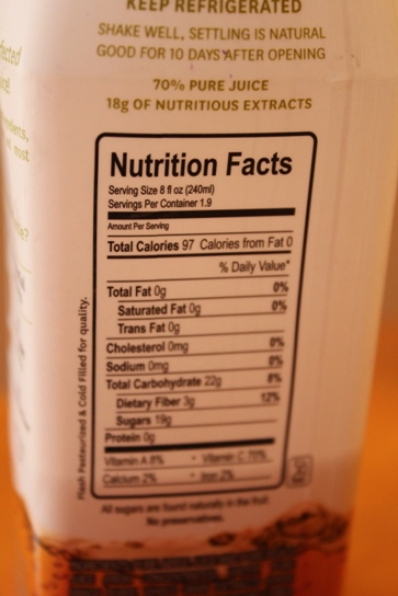 THe Nutrition Facts on the Juiceology Label.