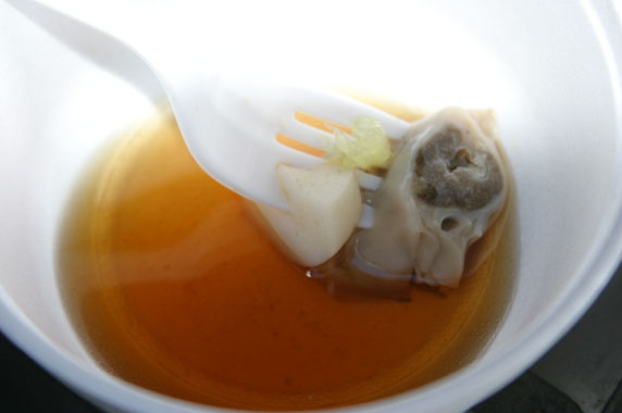 Oyster with fish ball in a dashi soup base