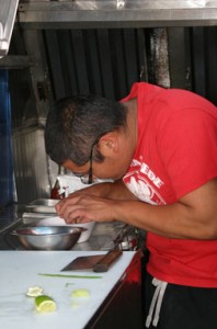 Chef Charles Slonaker preparing the coconut crab.