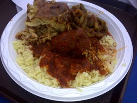 Greek meatbals, green beans and pasticcio
