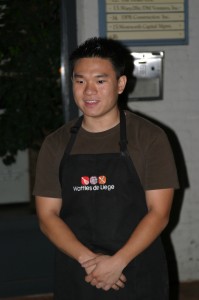 Co-owner Lawrence Tai explaining the Liege waffle concept