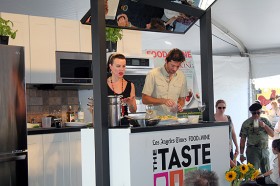 Debi Mazar demonstrates one of her recipes.