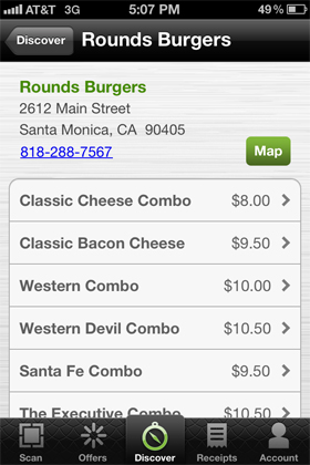 Rounds Burger Menu from Pay Dragon interface