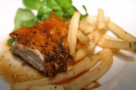 Roasted chicken with olive oil, provence herbs and seas salt, garlic french fries