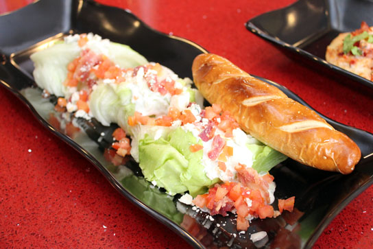 The Wedge Salad with a soft pretzel breadstick ($9.49).