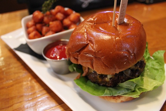 The Federal Burger carries the name of the place without effort.  But the Maple-glazed sweet potato tots are a good back up