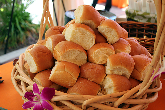 Stacks of King's signature Hawaiian sweet dinner rolls at the Project Mahalo luncheon.