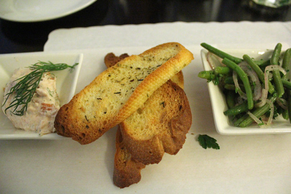 Smoked trout rillettes with gren beans and shallots