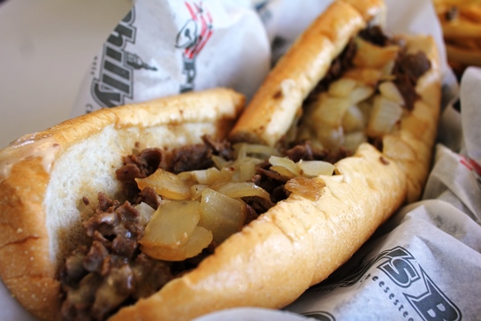 Cheese steak with onions.