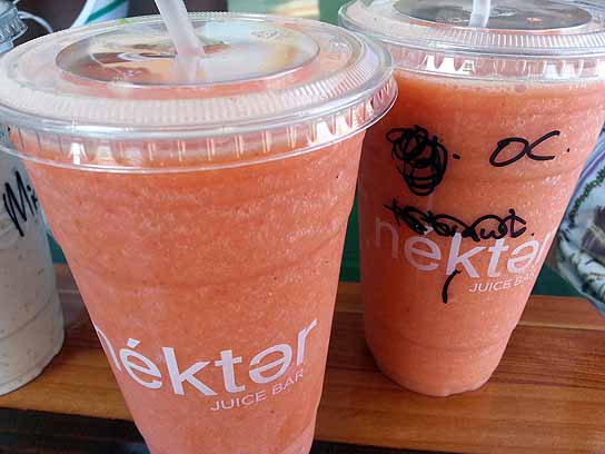 The kids wanted a smoothie and found the Orange Crush to be a good fit.  Agave, berries, OJ, and ice.