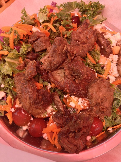 Kale salad with lamb.