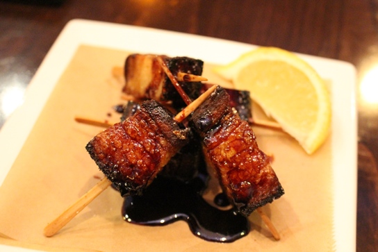 Pork belly skewer.