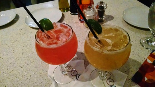 Margaritas from LULU California Bistro; peach on the left, Cadillac on the right.