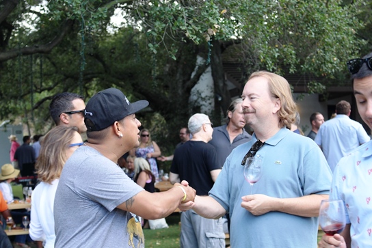 Chef Neal Fraser chats with a fellow foodie.