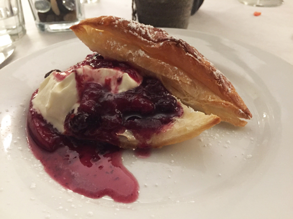 Warm, vol au vent with blackberry compote with grand marnier mousseline