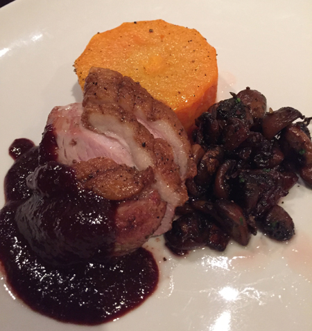 Duck Breast with cherry sauce, butternut squash and fried mushroom