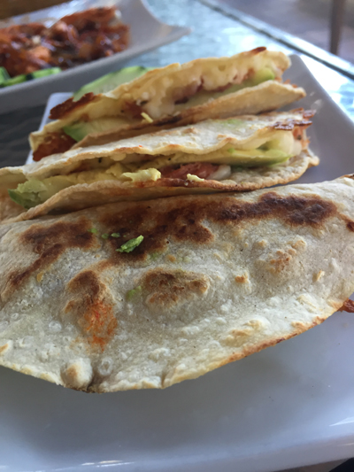 Marlin tacos - smoked marlin with salsa and avocado 