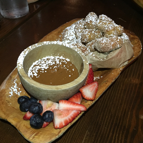 Mini Churros with fresh fruit and a warm caramel sauce