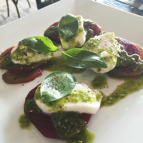 Beets with buffalo mozzarella, basil and heirloom tomatoes