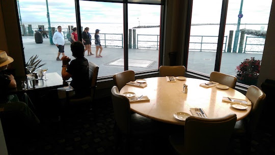 Looking out over the King Harbor Marina from inside Kincaid's dining room.
