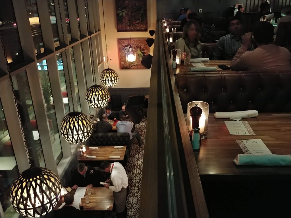 Looking down from the second-floor dining room.