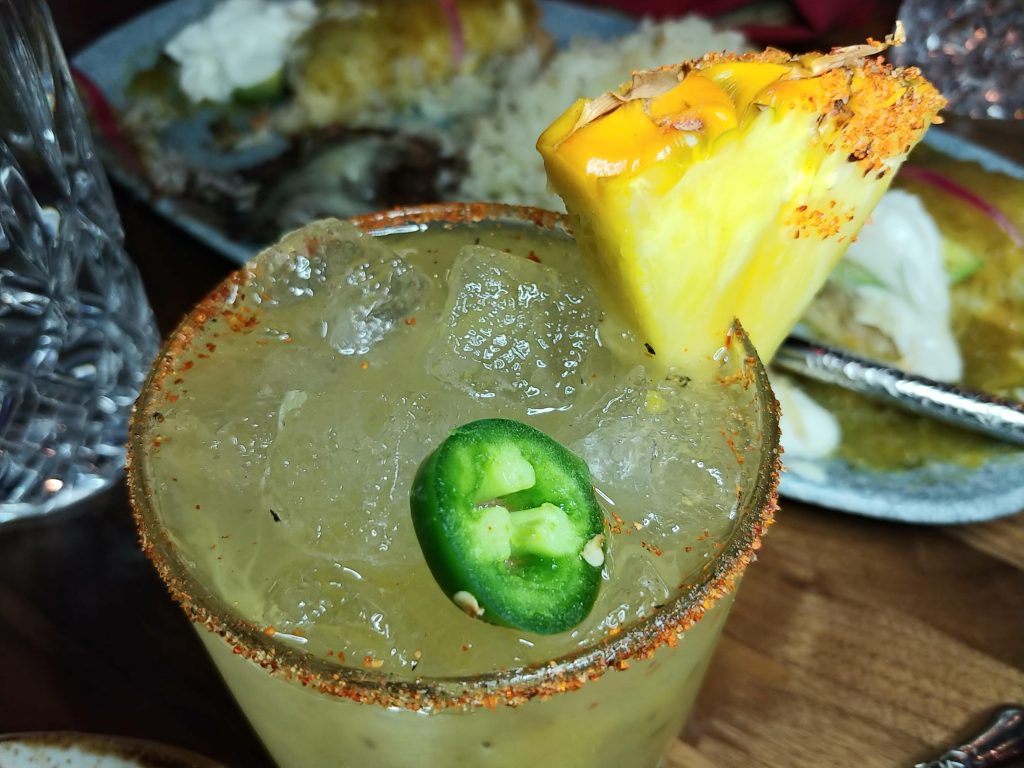Grilled Pineapple and Chile margarita: freshly muddled with agave, jalapeños and lime.