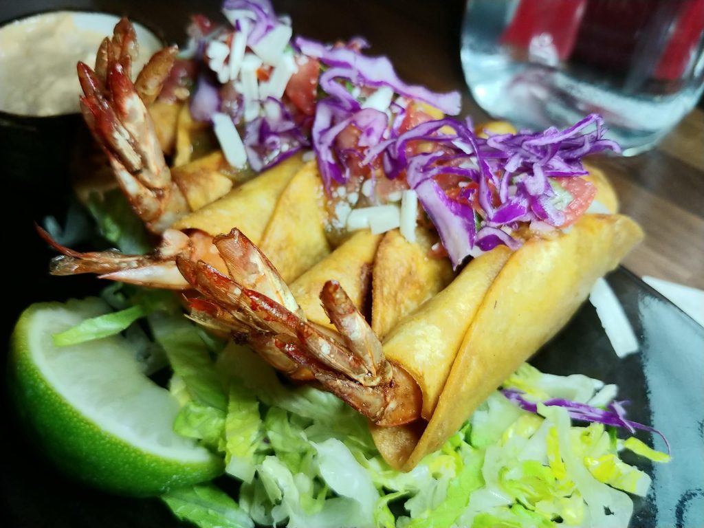 Shrimp Taquitos house-made aioli, lettuce, cheese, salsa quemada and pico de gallo